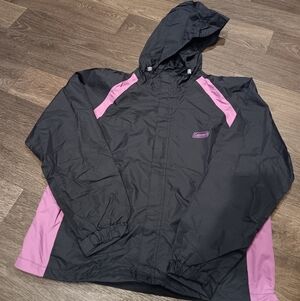 Coleman Black and Pink Hooded Windbreaker Sz L XL